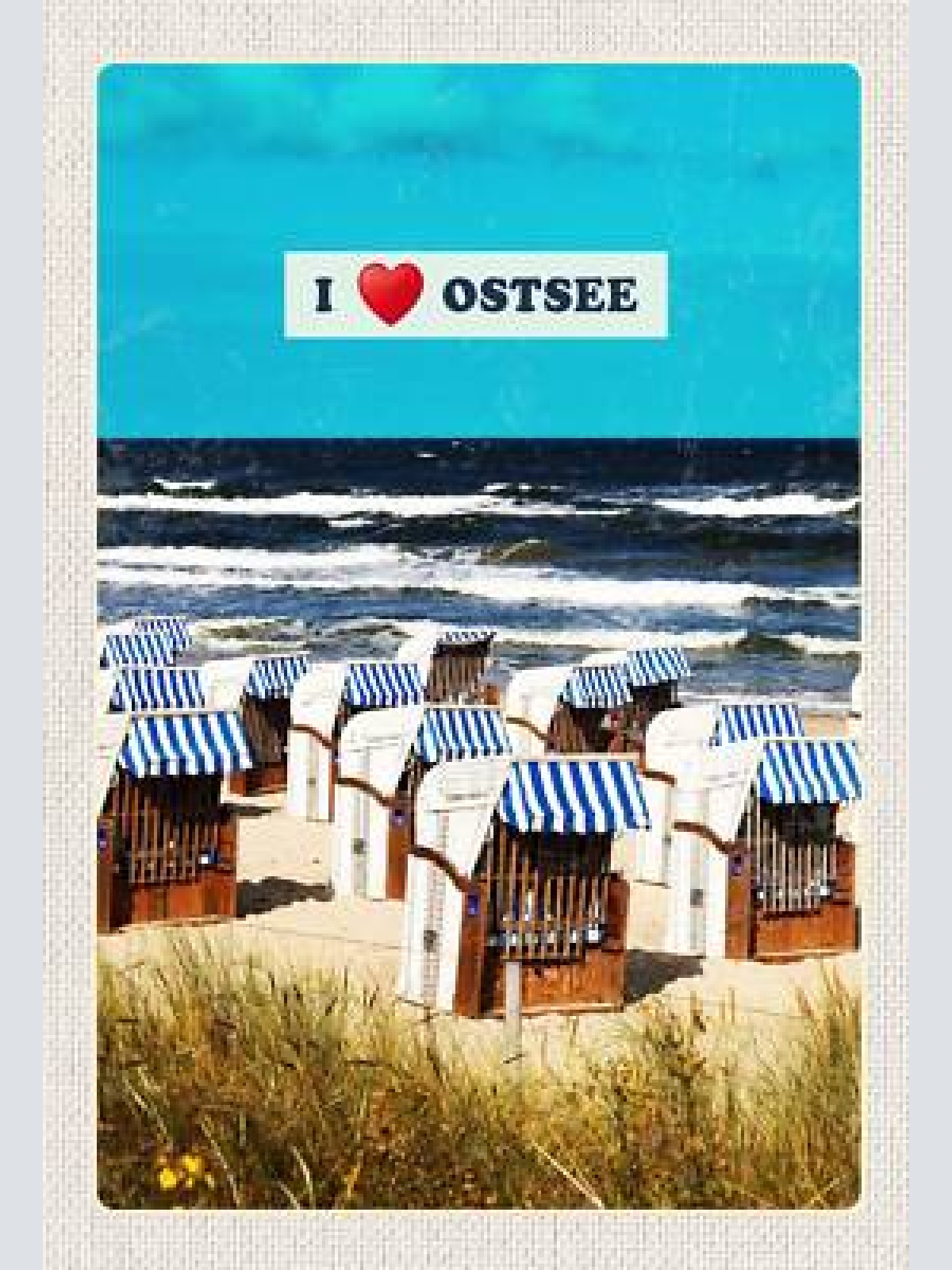 Schild spruch i love ostsee deutschland meer strandkörbe strand jw