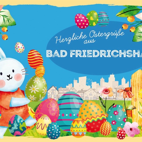 Schild Spruch Herzliche Ostergrüße aus Bad Friedrichshall Osterhase Comic JW