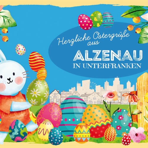 Schild Spruch Herzliche Ostergrüße aus Alzenau in Unterfranken Osterhase JW