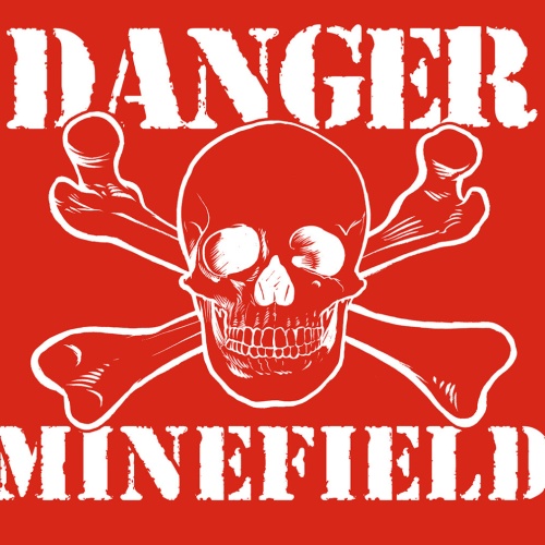 Schild Spruch Danger Minefield Gefahr Minenfeld Totenkopf Comic JW
