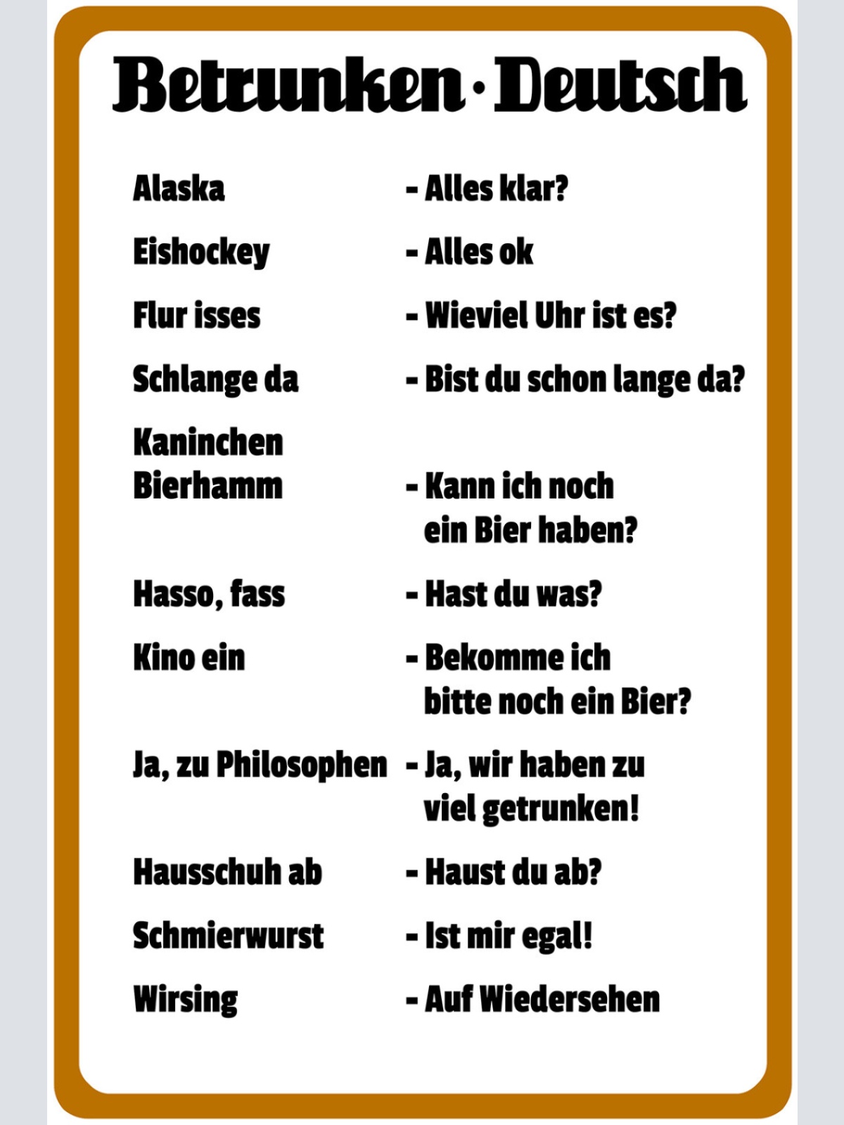 Schild Spruch Betrunken-Deutsch Alaska-Alles klar Übersetzung Alkohol JW