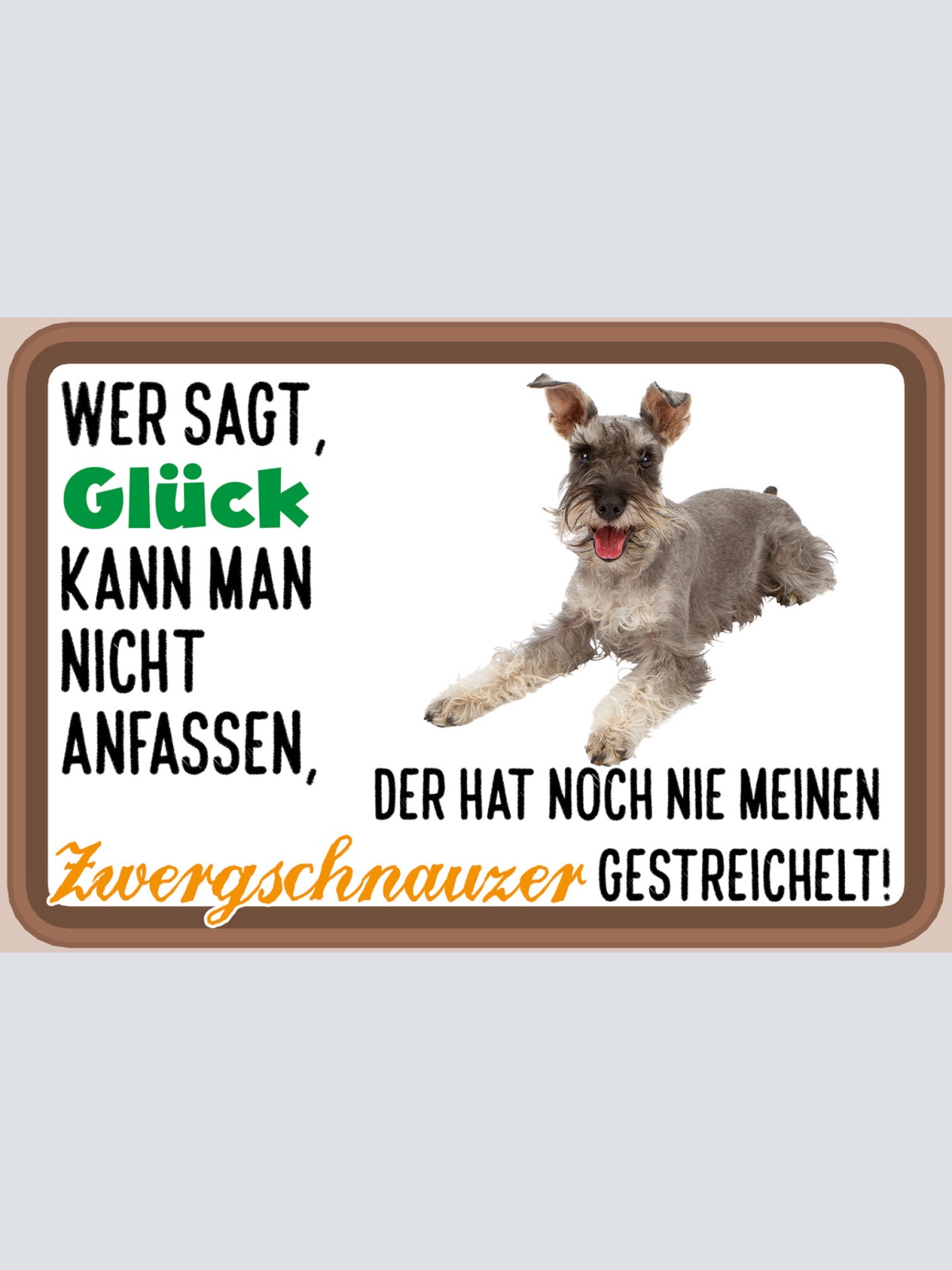 Schild Spruch Wer sagt Glück nicht anfassen nie Zwergschnauzer gestreichelt JW