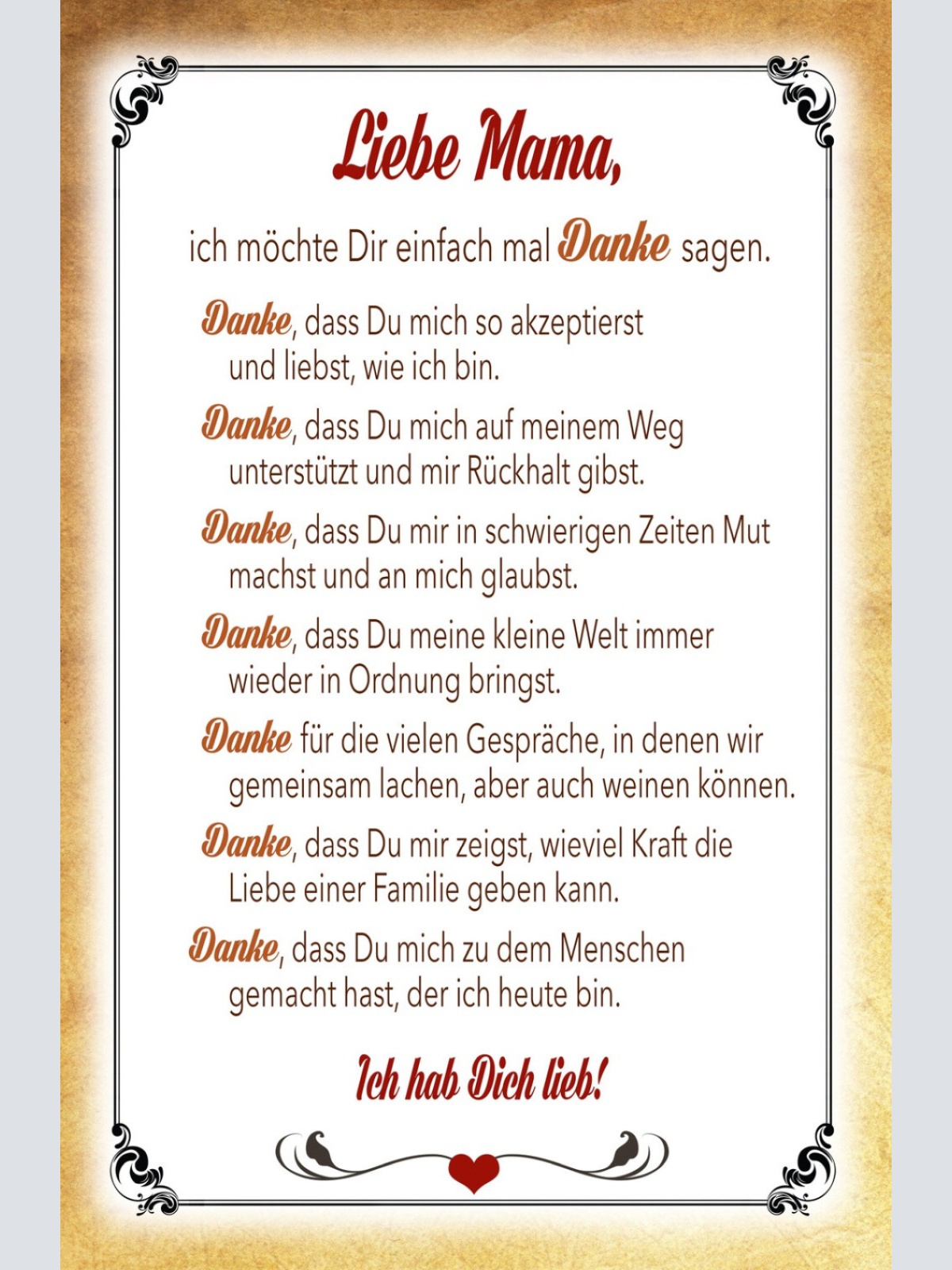 Schild Spruch Liebe Mama Ich möchte dir einfach mal Danke sagen JW