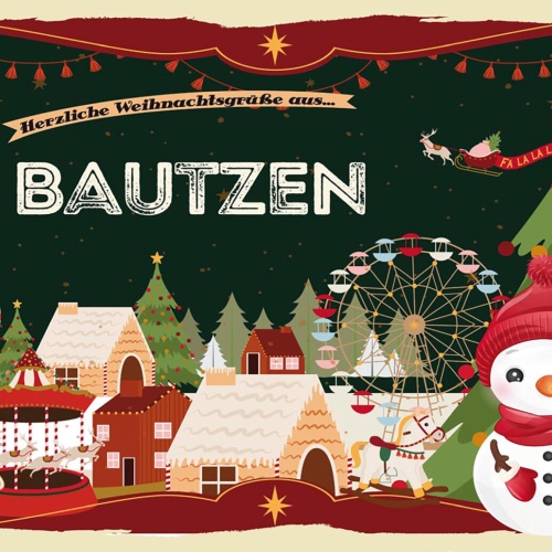 Schild Spruch Herzliche Weihnachtsgrüße aus Bautzen Comic Schneemann JW
