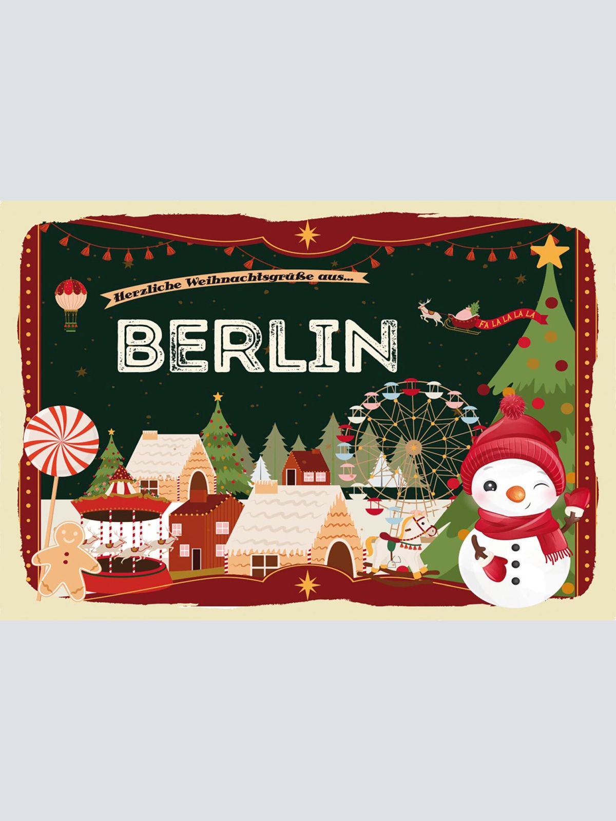 Schild Spruch Herzliche Weihnachtsgrüße aus Berlin Comic Schneemann JW