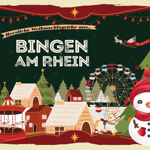 Schild Spruch Herzliche Weihnachtsgrüße aus Bingen am Rhein Comic Schneemann JW
