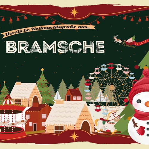 Schild Spruch Herzliche Weihnachtsgrüße aus Bramsche Comic Schneemann JW