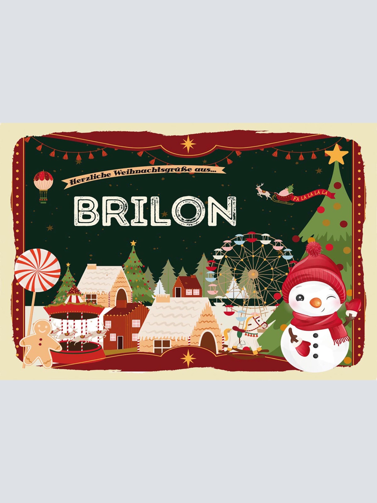 Schild Spruch Herzliche Weihnachtsgrüße aus Brilon Comic Schneemann JW