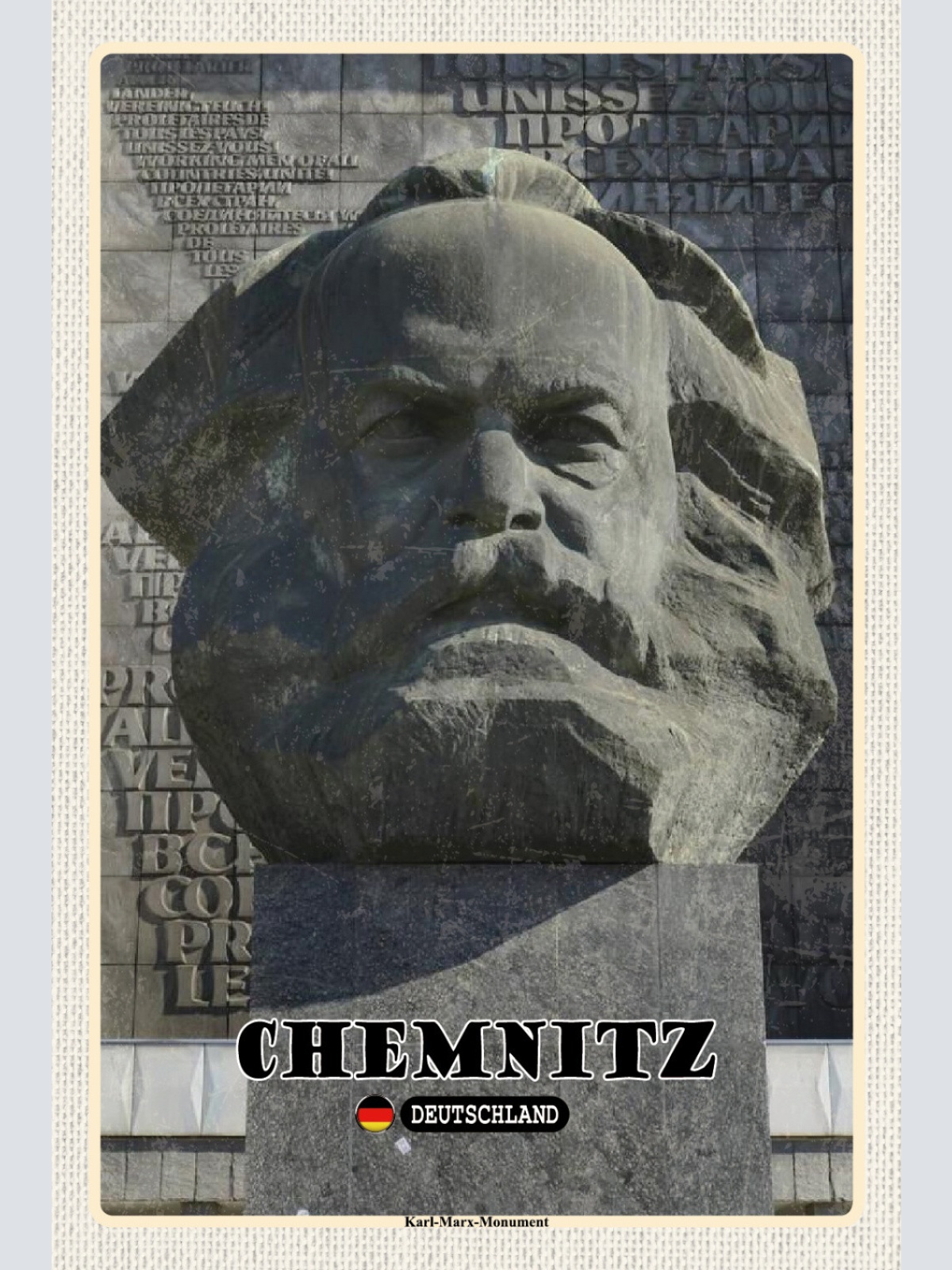 Schild Spruch Chemnitz Deutschland Karl Marx-Denkmal JW