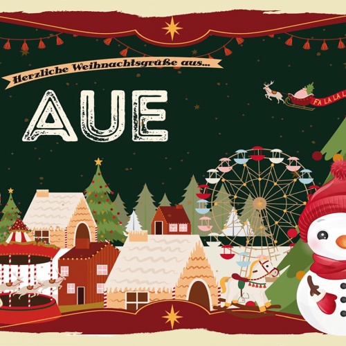 Schild Spruch Herzliche Weihnachtsgrüße aus Aue Comic Schneemann JW