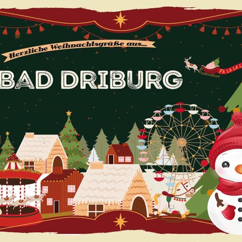 Schild Spruch Herzliche Weihnachtsgrüße aus Bad Driburg Comic Schneemann JW