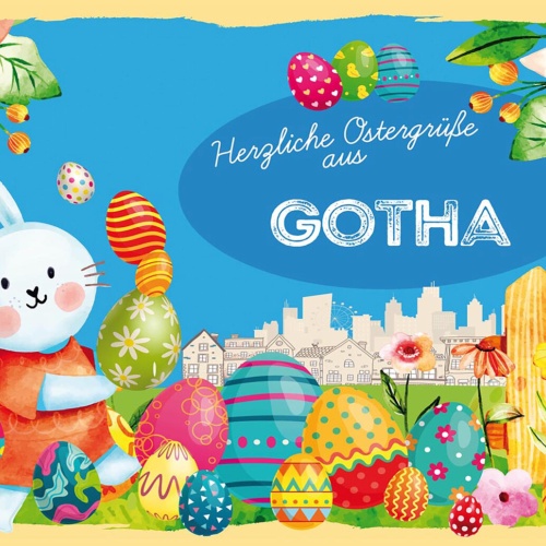 Schild Spruch Herzliche Ostergrüße aus Gotha Osterhase Eier Comic JW