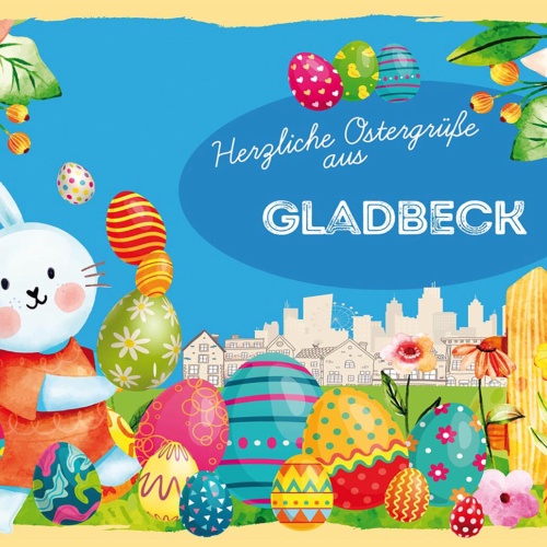 Schild Spruch Herzliche Ostergrüße aus Gladbeck Osterhase Eier Comic JW
