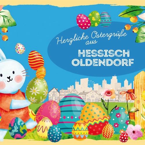 Schild Spruch Herzliche Ostergrüße aus Hessisch Oldendorf Osterhase Comic JW