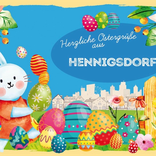 Schild Spruch Herzliche Ostergrüße aus Hennigsdorf Osterhase Eier Comic JW