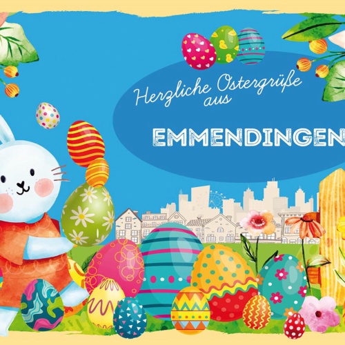 Schild Spruch Herzliche Ostergrüße aus Emmendingen Osterhase Eier Comic JW