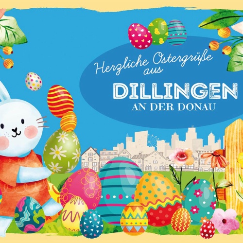 Schild Spruch Herzliche Ostergrüße aus Dillingen an der Donau Osterhase JW