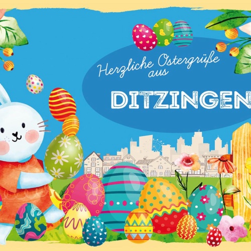Schild Spruch Herzliche Ostergrüße aus Ditzingen Osterhase Eier Comic JW