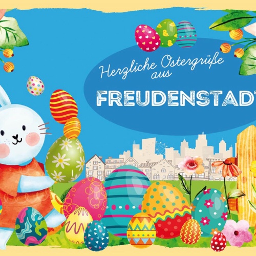 Schild Spruch Herzliche Ostergrüße aus Freudenstadt Osterhase Eier Comic JW