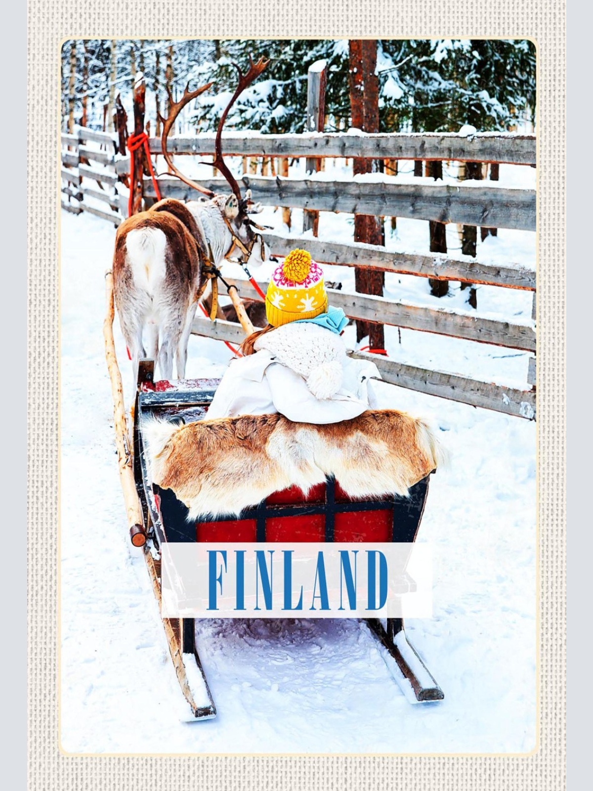 Schild Spruch Finland Finnland Rentier Schlitten Schnee Winter JW