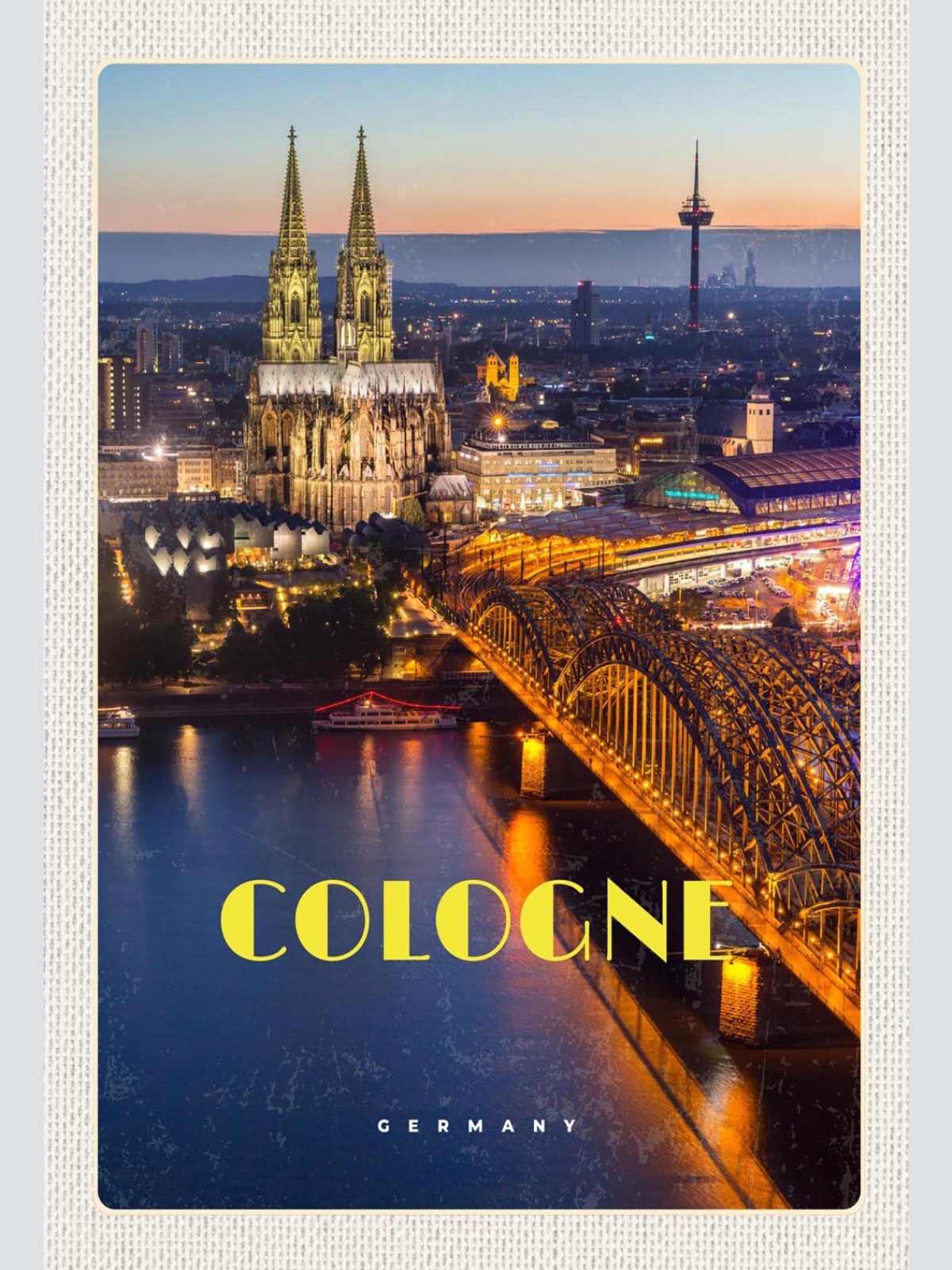 Schild Spruch Cologne Germany Köln Deutschland Nacht Dom Brücke Fernsehturm JW