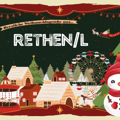 Schild Spruch Herzliche Weihnachtsgrüße aus Rethen/l Comic Schneemann JW