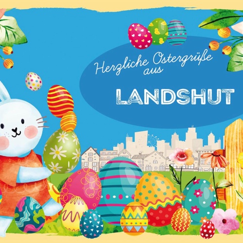 Schild Spruch Herzliche Ostergrüße aus Landshut Osterhase Eier Comic JW