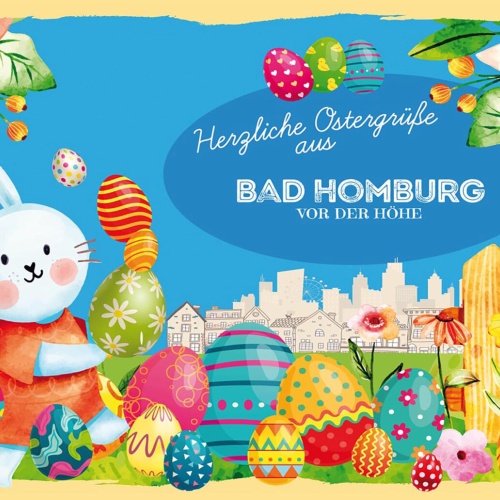 Schild Spruch Herzliche Ostergrüße aus Bad Homburg vor der Höhe Osterhase JW