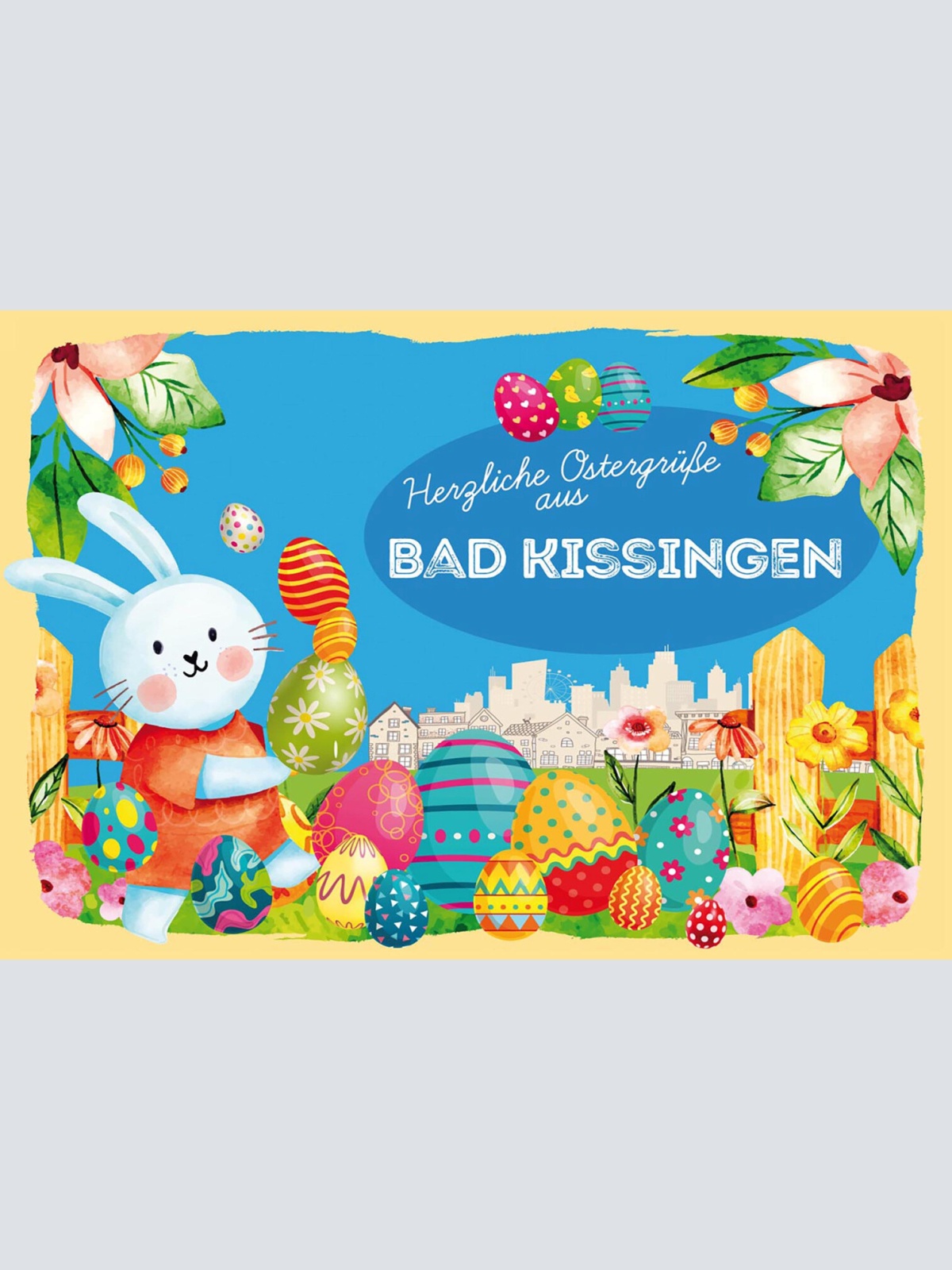 Schild Spruch Herzliche Ostergrüße aus Bad Kissingen Osterhase Eier Comic JW