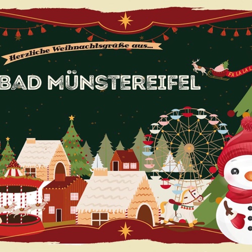Schild Spruch Herzliche Weihnachtsgrüße aus Bad Münstereifel Comic Schneemann JW