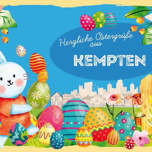 Schild Spruch Herzliche Ostergrüße aus Kempten Osterhase Eier Comic JW