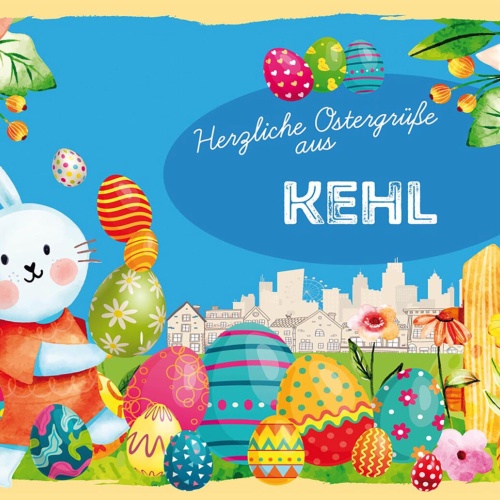Schild Spruch Herzliche Ostergrüße aus Kehl Osterhase Eier Comic JW