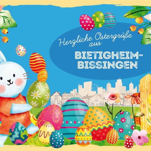 Schild Spruch Herzliche Ostergrüße aus Bietigheim-Bissingen Osterhase Comic JW