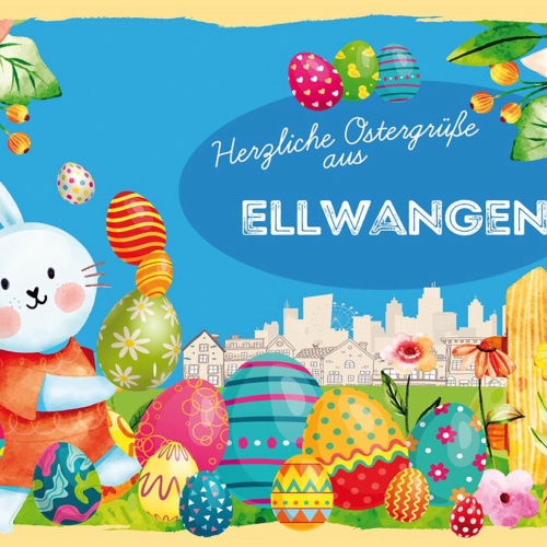 Schild Spruch Herzliche Ostergrüße aus Ellwangen Osterhase Eier Comic JW