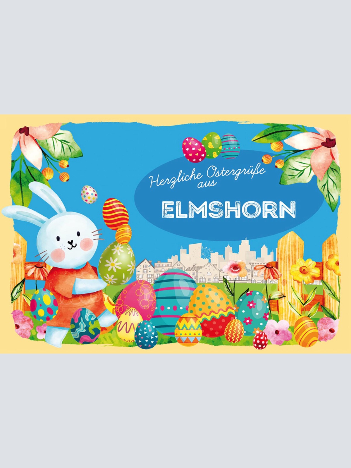 Schild Spruch Herzliche Ostergrüße aus Elmshorn Osterhase Eier Comic JW