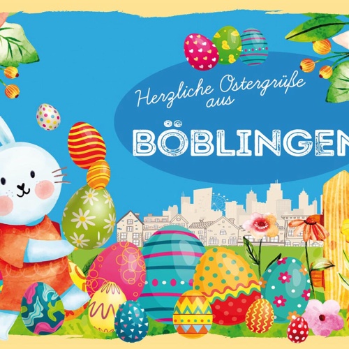 Schild Spruch Herzliche Ostergrüße aus Böblingen Osterhase Eier Comic JW