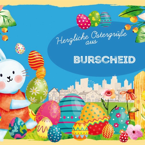 Schild Spruch Herzliche Ostergrüße aus Burscheid Osterhase Eier Comic JW