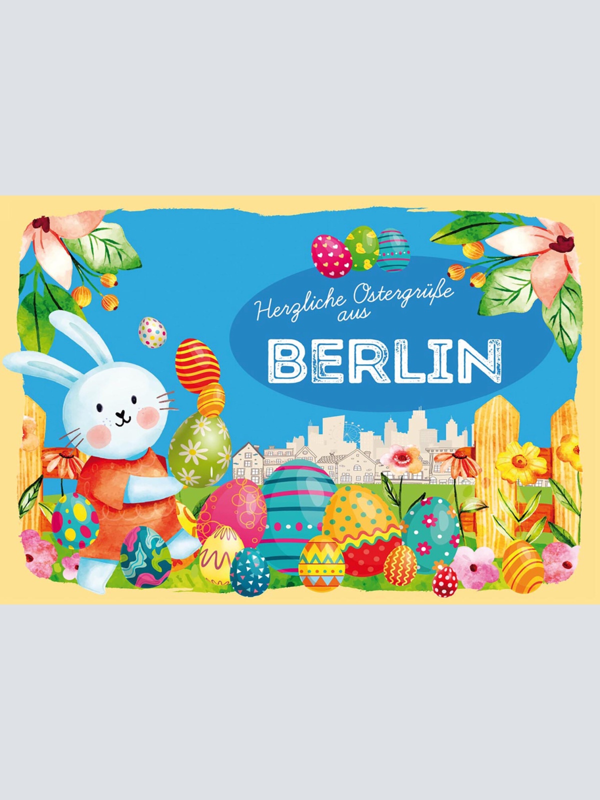 Schild Spruch Herzliche Ostergrüße aus Berlin Osterhase Eier Comic JW
