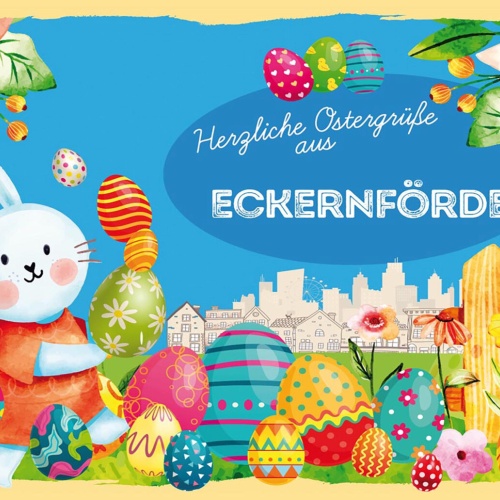Schild Spruch Herzliche Ostergrüße aus Eckernförde Osterhase Eier Comic JW