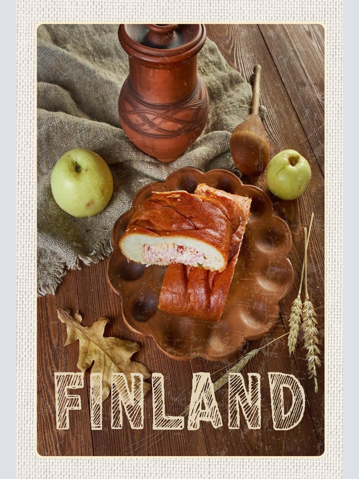 Schild Spruch Finland Finnland Kuchen Äpfel Essen JW