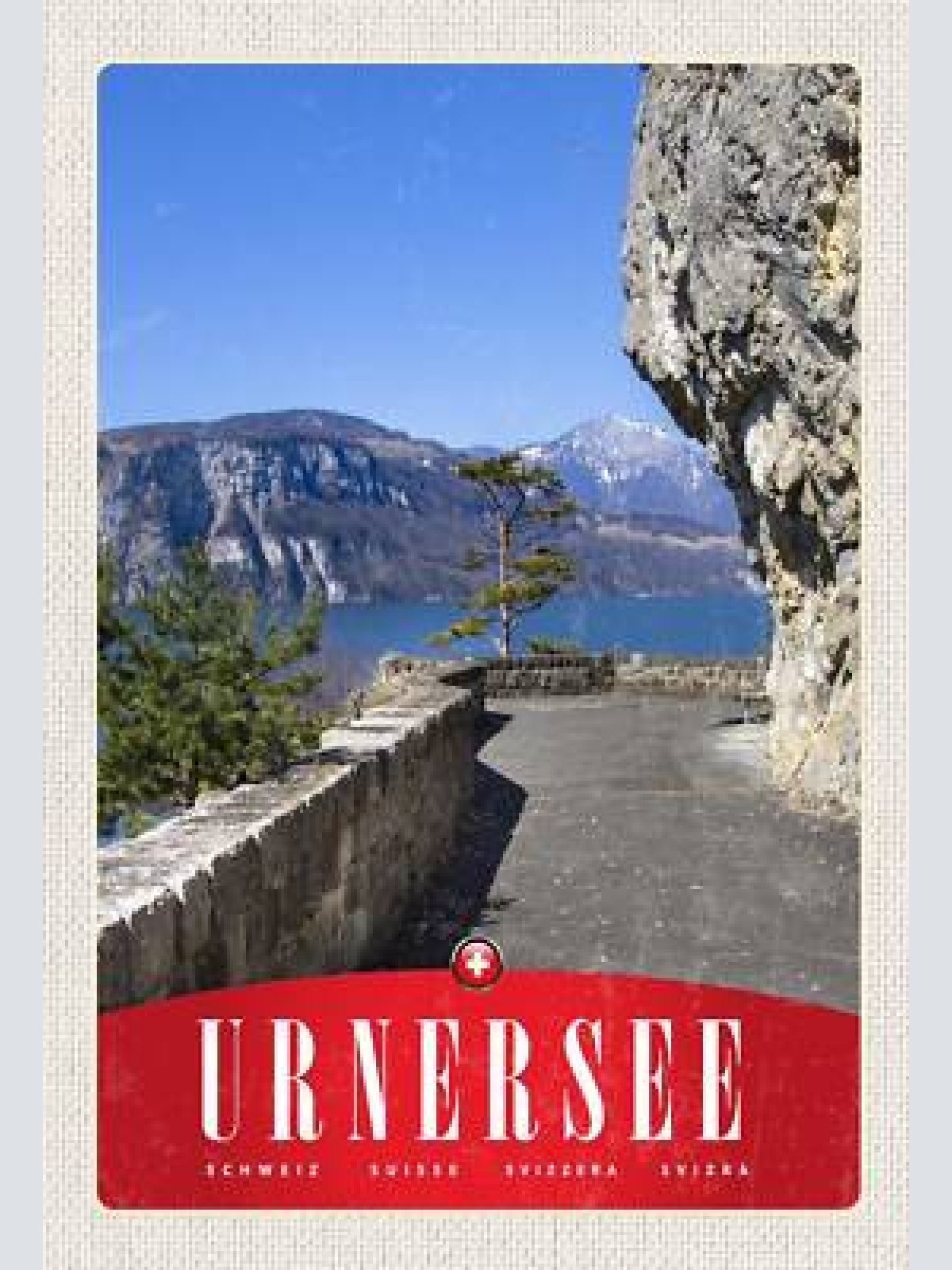 Schild spruch urnersee switzerland schweiz felsen berge uferweg jw
