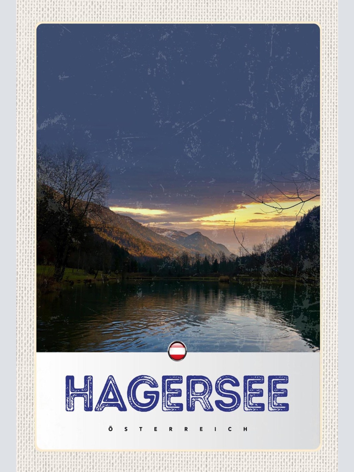 Schild Spruch Hagersee Österreich Berge Wald Abendrot JW