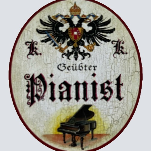 KuK Nostalgie Holzschild Geübter Pianist Piano Klavier Musiker Musik Schild