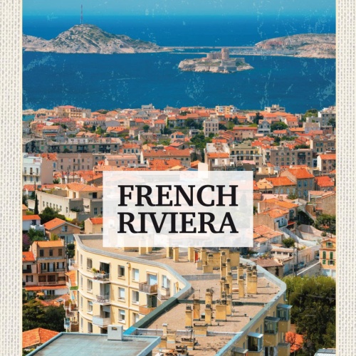 Schild French Riviera Côte d’Azur Frankreich 12x18 20x30 30x40 Blech od. Holz