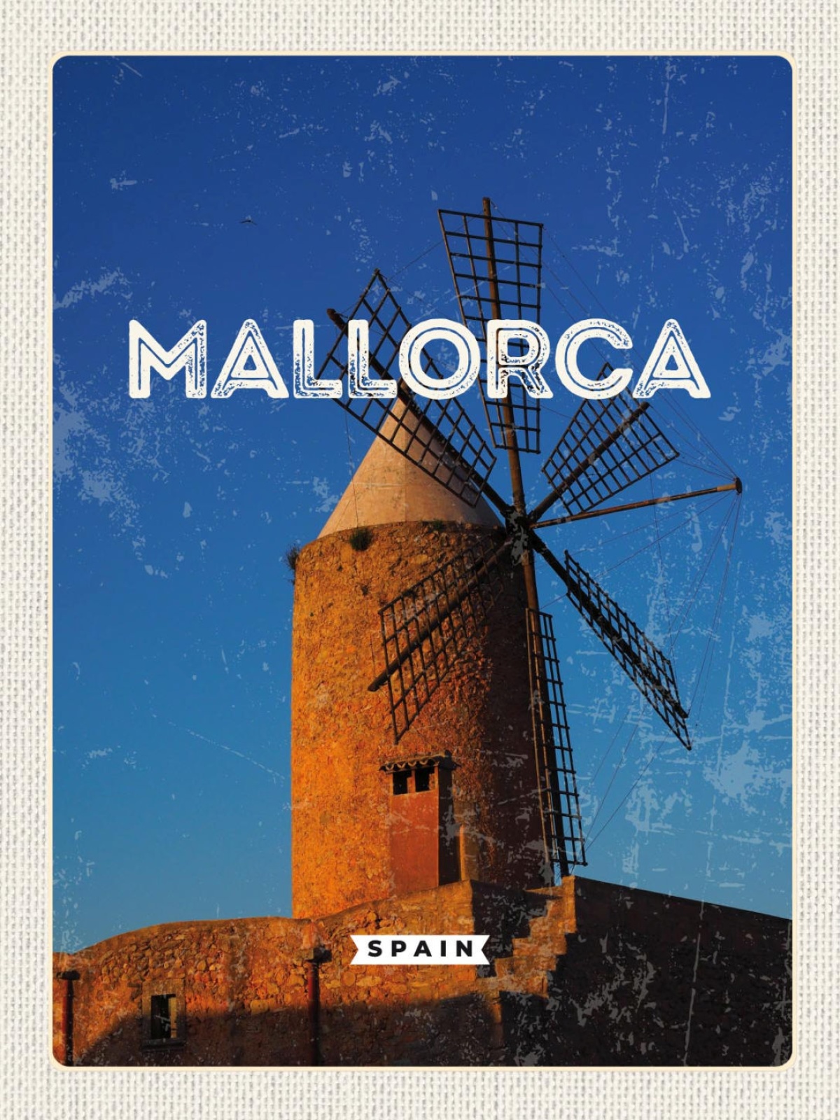 Schild Mallorca Spain Spanien Windmühle 12x18 20x30 30x40 Blech od. Holz