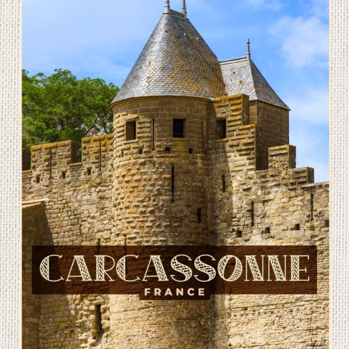 Schild Carcassonne France Frankreich Burg 12x18 20x30 30x40 Blech od. Holz