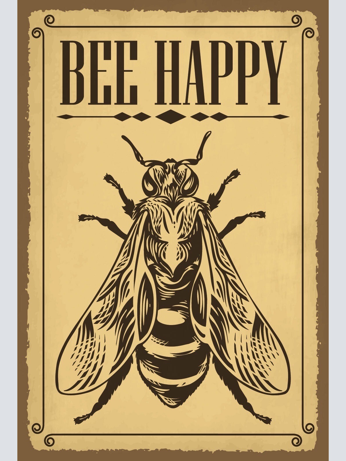 Schild Bee Happy Honig Biene Imker Fröhlich 12x18 / 20x30 / 30x40 Blech od. Holz