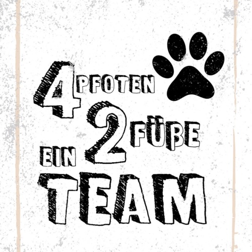 Schild 4 Pfoten 2 Füße Ein Team Hund Tier Mensch 12x18 20x30 30x40 Blech/Holz