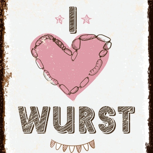 Schild I ❤️ Wurst Ich Liebe Lieblingsessen Essen 12x18 20x30 30x40 Blech/Holz
