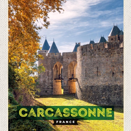 Schild Carcassonne France Frankreich Burg 12x18 20x30 30x40 Blech od. Holz